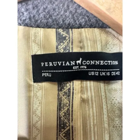 Peruvian Connection Womens Alpaca Wool Gray Button Long Lined Coat Pocket Sze 12 - Picture 13 of 13